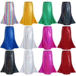 Girls Costume Flared Skirt Shiny Skirts Birthday Cosplay Cheerleading Fishtail - Picture 1 of 104