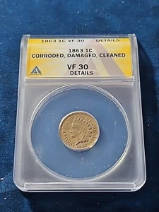 1863 Indian Head Cent VF-30 ANACS - Picture 1 of 4