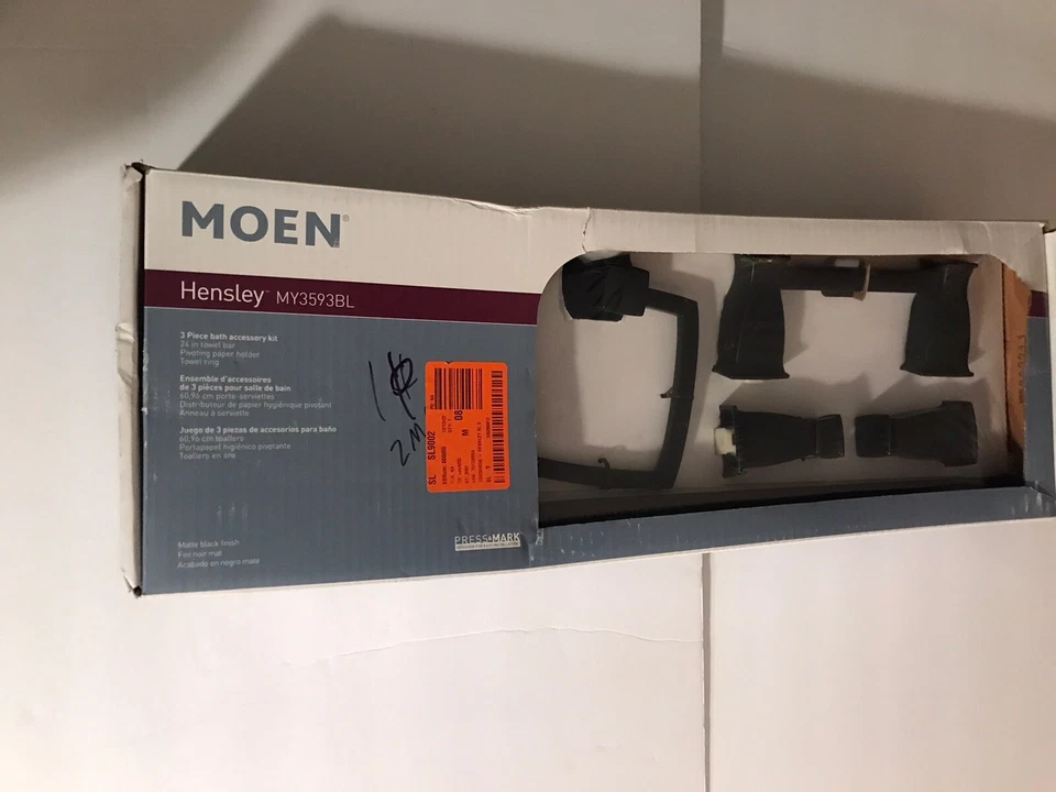 Moen Hensley MY3593BL Press and Mark 3-piece Bath Hardware Set Matte Black P-14