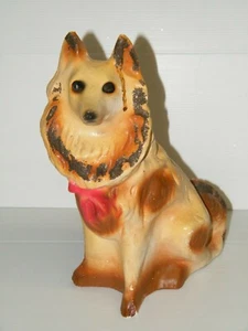 11" Antique Chalkware Dog Figure w Glitter German Shepherd / Collie Chalk Ware - Picture 1 of 12