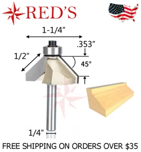 Tideway Carbide PRO LC02030804 1/2 45 degree chamfer bearing router bit 1/4shank - Picture 1 of 1