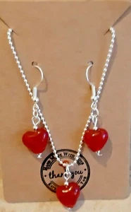 ROTER HERZSCHMUCK; Ohrringe und/oder Anhänger; Glasherz; versilberte Kette  - Bild 1 von 7