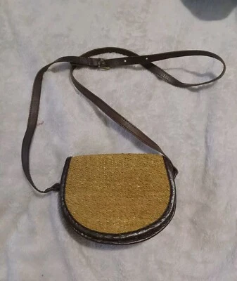 Vintage Elliot Lucca Small Straw  Brown Leather Crossbody Shoulder Purse  - Image 1 of 4