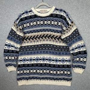 VTG Marsh Landing Sweater Small Chunky Geometric Fair Isle Nordic Cotton Ramie - Picture 1 of 9