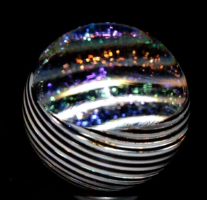 JAMES ALLOWAY GLASS MARBLE/1.329"-DICHROIC BLACK/WHITE VORTEX #3566w/INTERIOR... - Picture 1 of 18