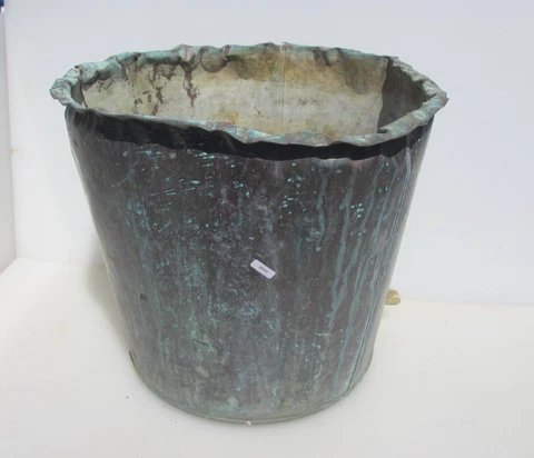 Victorian Copper Log Basket Coal Bucket Planter Tub Plant Antique Old Tank 18"W Cover