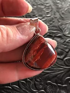 Red Jasper Teardrop Pendant Shadow Bezel 1.5" Artisan Handcrafted - Picture 1 of 3