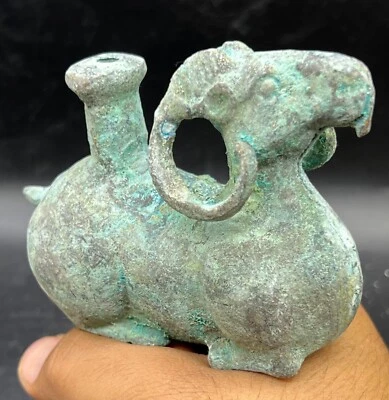 Himalayan Tibetan Chinese Antiquities Bronze Ram Animal Eyes Holder Statues - Image 1 of 4