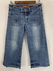V Blue Jeans Juniors/Women's Stretch Low Waist Wide Leg Crop Size: 3/4 (28X21) - Picture 1 of 6