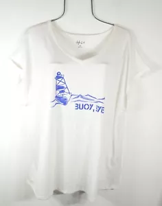 Nueva Camiseta Top Blusa Para Mujer White Light House Manga Corta Cuello en V Nueva Sin Etiquetas - Imagen 1 de 9