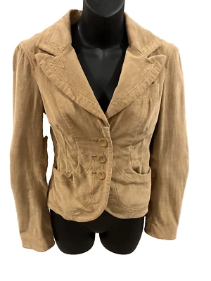 Bebe Blazer Chaqueta Pana Tostado Dorado Brillo Tela Manga Larga Mujer TALLA 2 Foto 1 de 4