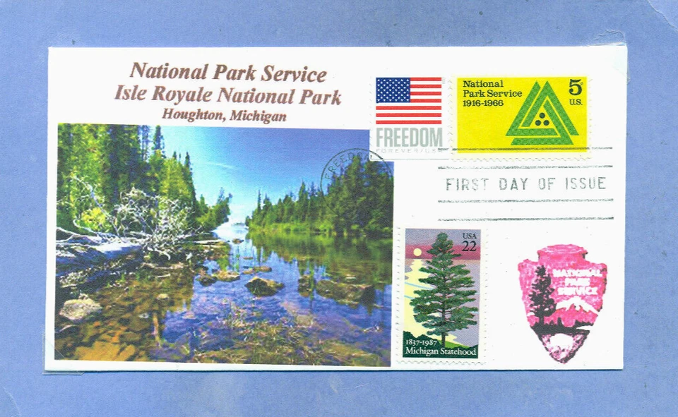 2246 ISLE ROYALE NATIONAL PARK, Houghton Michigan Color Photo Cachet Flag F Day - Image 1 of 1