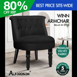 ALFORDSON Armchair Lounge Chair Wingback Accent Tufted Chair Velvet Sofa Black - Picture 1 of 9