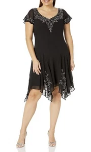J Kara Womens Plus Size Flutter Sleeve Cocktail Dress Black Size 10 NWT - Picture 1 of 3