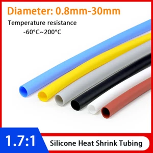 Silicone Heat Shrink Tubing Dia 0.8mm-30mm 1.7:1 Ratio Cable Heatshrink Sleeving - Picture 1 of 13