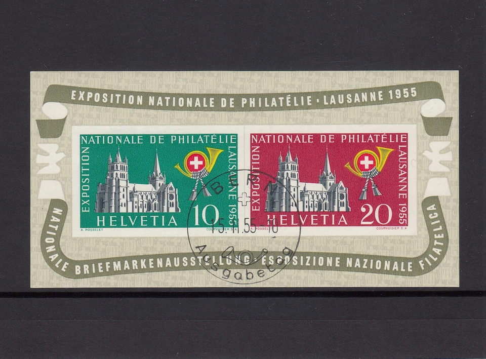 SWITZERLAND  1955 STAMP EXHIBITION LUASANNE  Mi Block 15  CTO FIRST DAY OF ISSUE - Image 1 of 2
