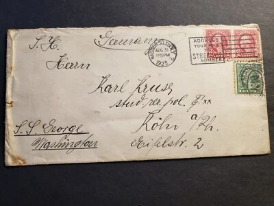 Passenger Ship Steamer SS GEORGE WASHINGTON Naval Cover 1923 NY to HAGEN GERMANY - Image 1 of 2