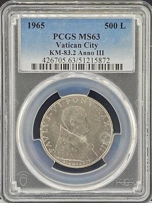 1965 Vatican City Silver 500 Lira Anno III PCGS MS63 - Image 1 of 4