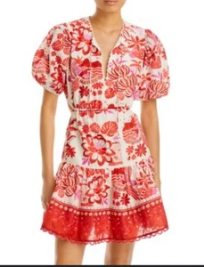 FARM RIO Mini Tiles Lace Cut-Out Dress - Red Midi Puff Regale Damen M - Bild 1 von 18