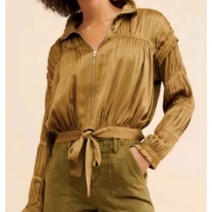 NWT Current Air Jacket Olive Green Size XS Anthropologie Satin - Picture 1 of 6