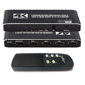 4K HDMI Switch 4x1, 4 Port HDMI Selector Switcher 4 in 1 Out with IR Remote C... - Picture 1 of 8