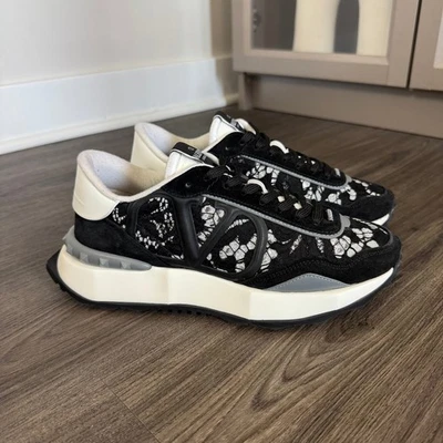 Valentino Garavani Lacerunner Negro Blanco Encaje Gamuza Zapatillas bajas 37.5 Tachuelas Foto 1 de 4