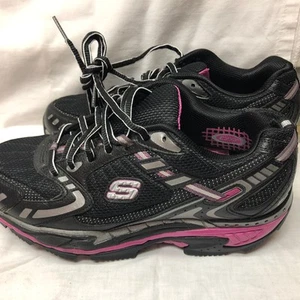 SKECHERS Shape Ups Shoes Womens Size 7 Black Pink Walking Sneaker - Picture 1 of 13