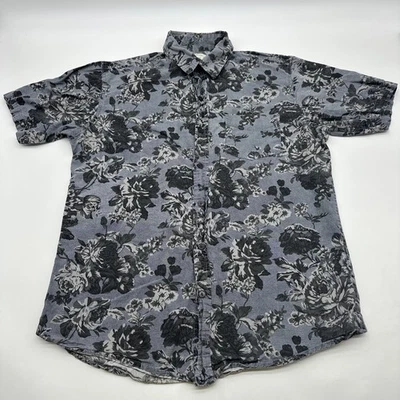 Native Code Button Up Shirt Men L Gray Floral 100% Cotton.#36908 - Image 1 of 4