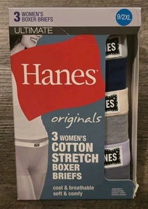 Hanes 3er Pack !! Originals Damen Baumwolle Stretch Boxershorts Größe 9/2XL Neu! - Bild 1 von 2