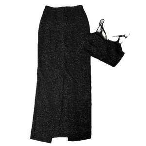 NUEVO SIN ETIQUETAS Wild Fable Conjunto de 2 piezas Negro Brillo Bralette Top Corto y Falda Midi XS Brillos - Imagen 1 de 12