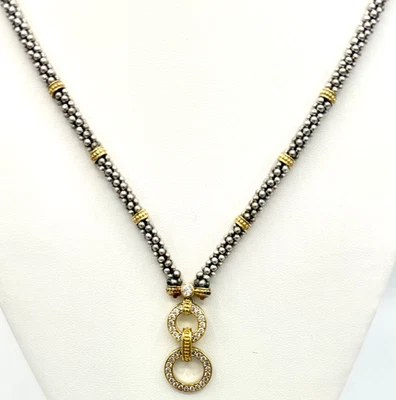 Collar Lavaliere Vintage LAGOS Caviar Plata Esterlina y Oro 18K Diamantes 17.7" Foto 1 de 4