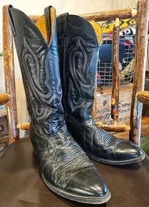 VTG Nacona Cowboy Boots Men 12EE Black Leather Retro Western Point Toe - Picture 1 of 8