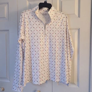 Damen Hagen Golf Large Langarm 1/4 Reißverschluss weiß mehrfarbig diagonal kariert Hemd - Bild 1 von 11