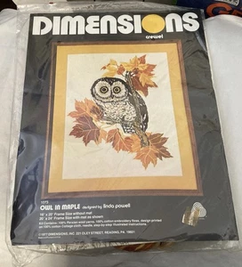 Dimensions Crewel #1073 Owl In Maple Linda Powell Vtg Needlecraft Kit 1977 New - Picture 1 of 4