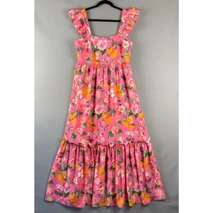 Crosby Byrdie Maxi Tiered Dress Womens Large Pink Floral Smocked Flutter NWT - Picture 1 of 19