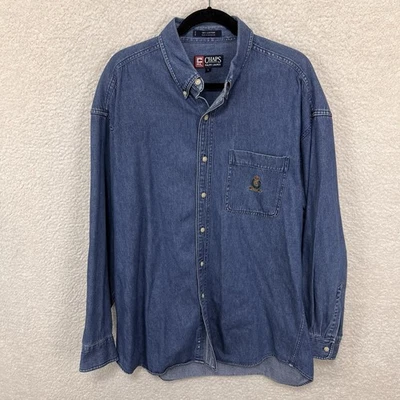 Chaps Ralph Lauren Denim Shirt Mens L Blue Long Sleeve Outdoor Preppy Crest - Image 1 of 4