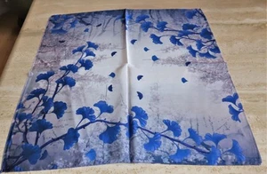 Square scarf; ginko leaves; blue tones, gray; 20.5 x 21.5; NWT - Picture 1 of 10