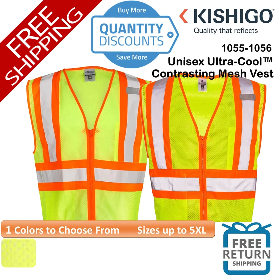 🔥 Kishigo Unisex Ultra-Cool Contrasting Mesh Vest Up To 5XL 1055-1056 - Image 1 of 1