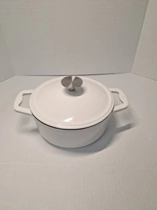 Horno holandés con tapa, asas, 8 pulgadas de diámetro, 3,5 pulgadas de profundidad, blanco, pesado  - Imagen 1 de 4