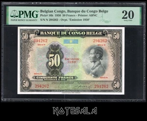 BELGIAN CONGO 50 FRANCS 1950 Pick-16h PMG 20 VF S/N N 294262 **SCARCE** - Picture 1 of 2