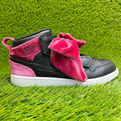 Nike Air Jordan 1 Mid Bow Girls Size 3Y Black Pink White Athletic Shoes Sneakers - Image 1 of 4