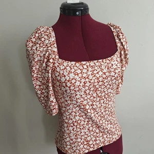 Socialite Damen Puff Hammel Kurzarm Blumen Orange Bluse Top Medium Boho - Bild 1 von 7