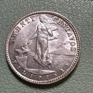1945 D Philippines 20 Centavos World Silver Coin Nice Luster - Picture 1 of 8
