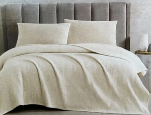 Brooklyn Loom 3 Pc Ribbed Jersey Coverlet Set Shams King Sz Bed Comforter Beige