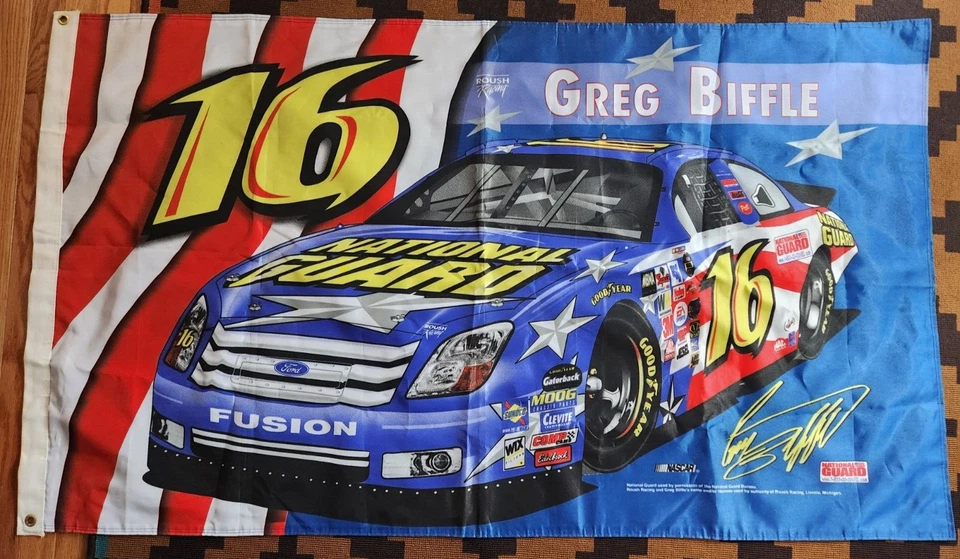 Greg Biffle # 16 NATIONAL GUARD DOUBLE SIDED 3 x 5 FLAG - Image 1 of 2