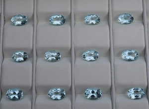 7x5 MM Oval Cut 8.8 Ct Natural Light Blue Aquamarine Faceted Gemstone 12 Pcs Lot - Picture 1 of 5