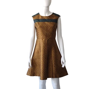 MAX&CO MAX MARA JACQUARD DRESS M F40 D38 USA6 UK10 HERRINGBONE BROWN BACK TIE - Picture 1 of 16