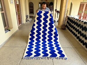 GORGEOUS BENIOURAIN CARPET - BLUE STRIPED WOOL RUG - CUTE BOHO AREA RUG - 7X4 ft