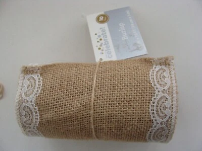 NWT 2017 Celebrate It Beige Burlap w White Lace Edge 5.5in x 10ft - Image 1 of 4