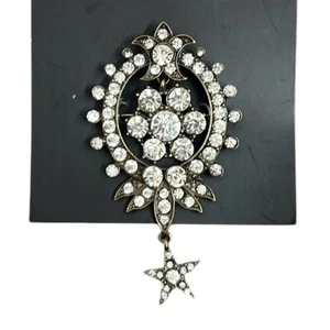 Rhinestone Brooch Pin Antique Style Flower Hanging Star Hildie & Joe NEW - Foto 1 di 5